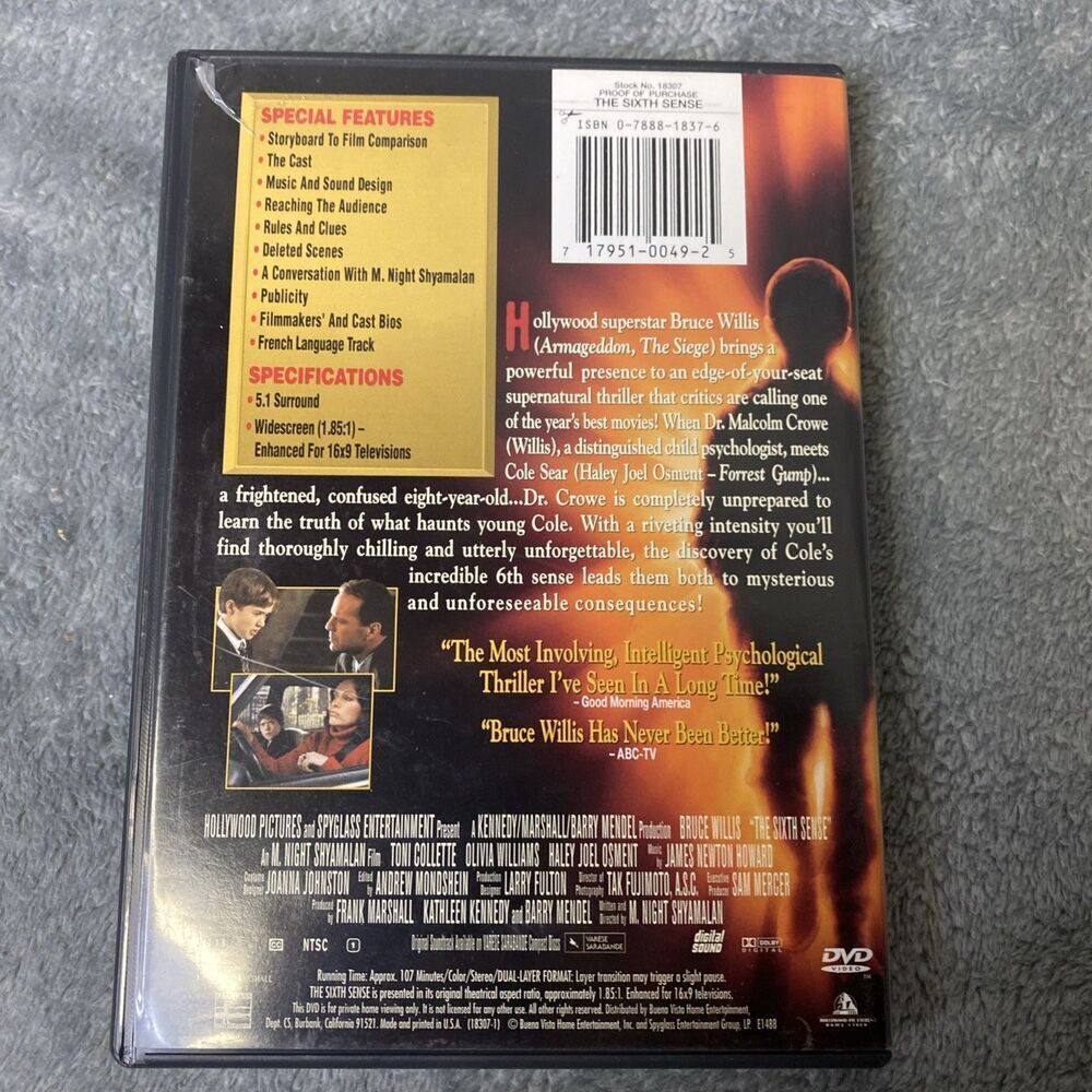 The Sixth Sense (DVD, 1999) - Picture 2 of 4
